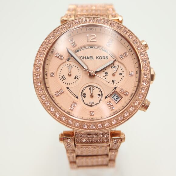 Michael Kors Parker Rose Gold Tone Chronograph 40mm Watch MK5663 w New Battery - Picture 5 of 12